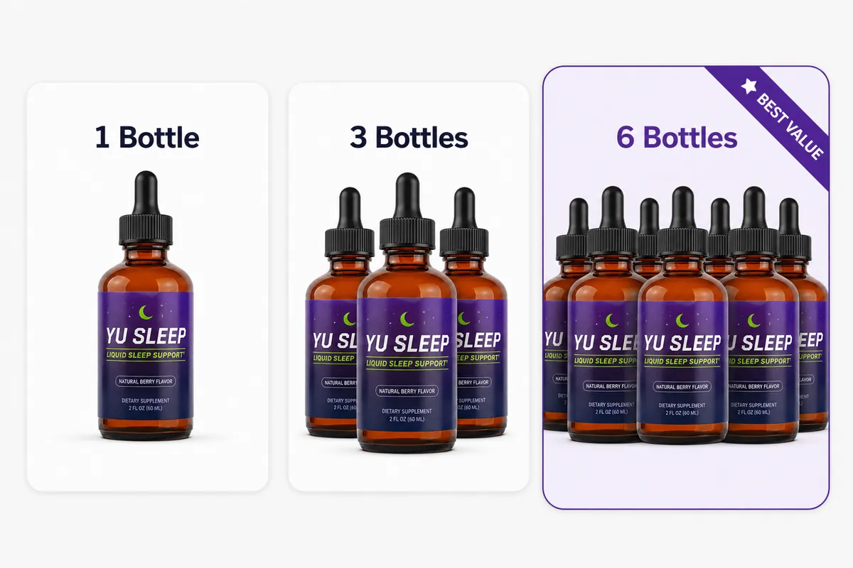YU Sleep one-, three- and six-bottle package options